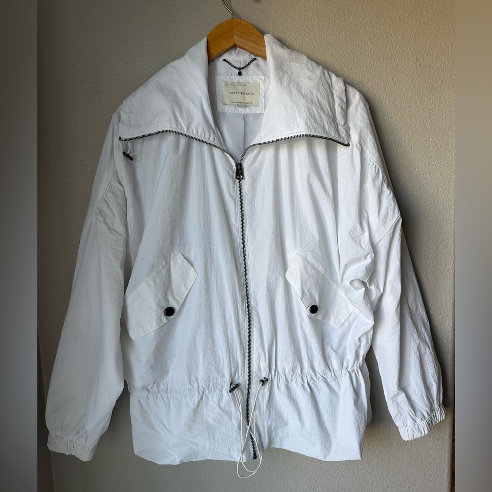 Lucky Brand White Utility Jacket Zip Up Detachable Collar Womens Size Large